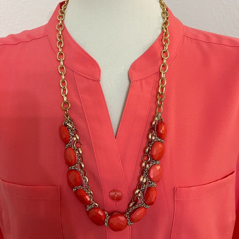 Gold-tone Chains Orange Women's Fashion Necklace